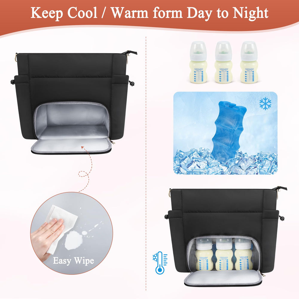 Adworte breastmilk cooler bag includes reusable ice packs for extended freshness.