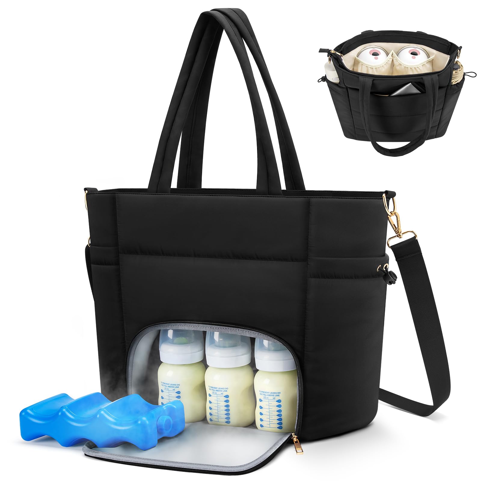 Adworte wearable breast pump bag with insulated cooler keeps milk cold during travel.