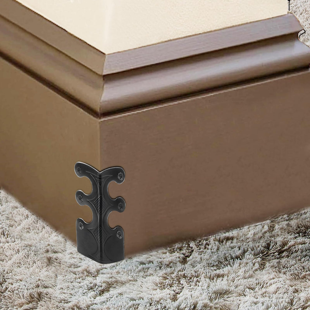 Aeloer brass corner protector mounted on a furniture edge shows secure fit.