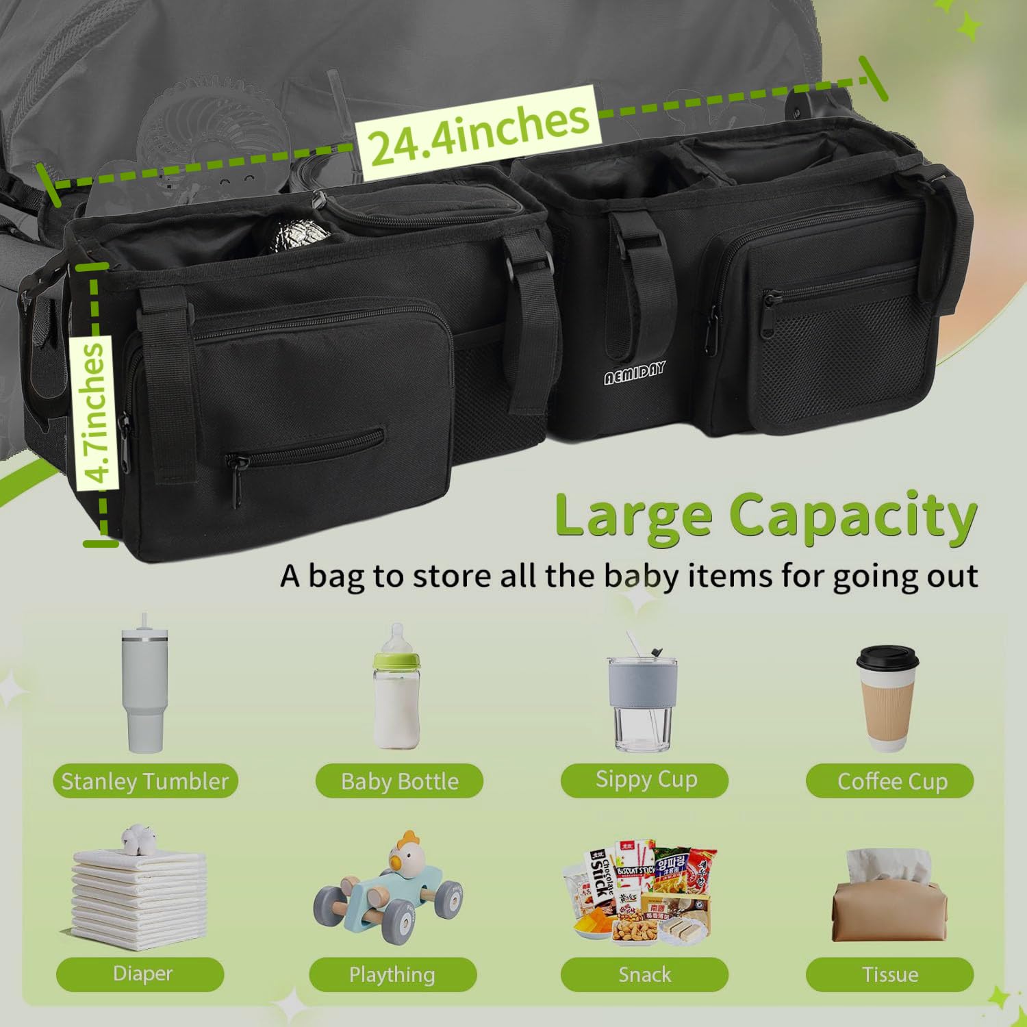 AEMIDAY organizer with six adjustable straps for stable installation.