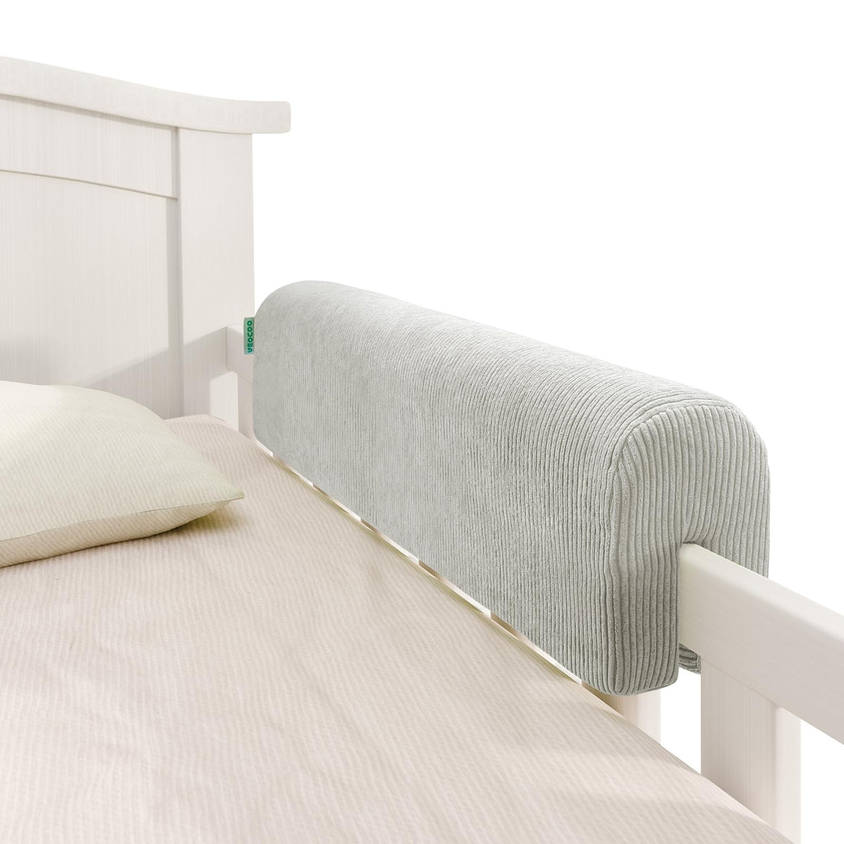 AEOCOO bed rail bumpers gray memory foam for a soft protective barrier.