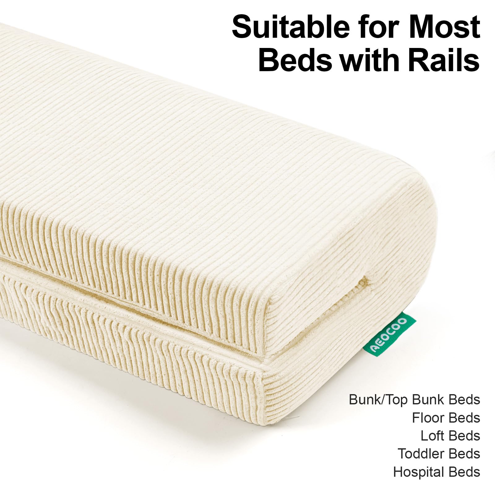 AEOCOO bed rail bumpers memory foam detail suggests cushioned protection.