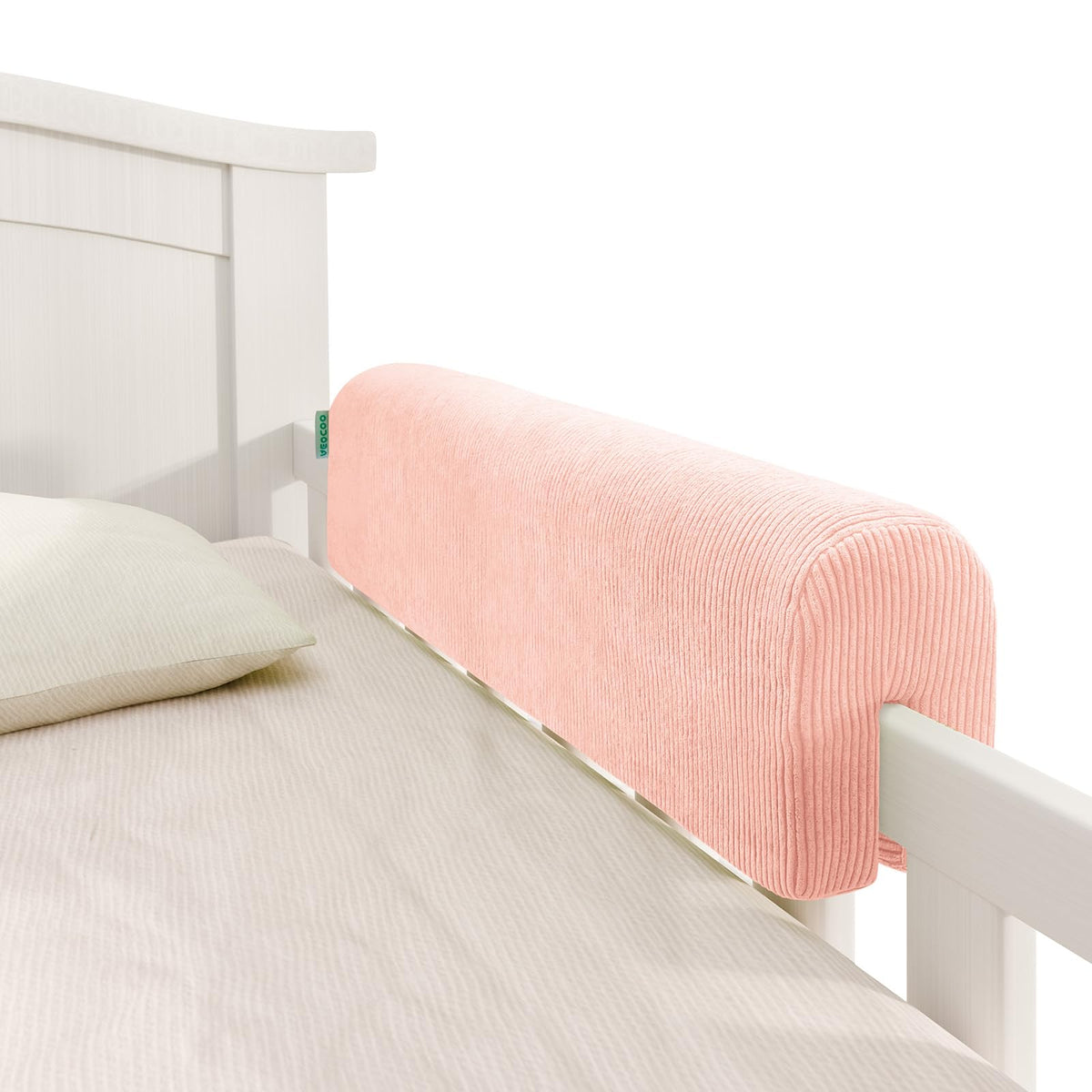 AEOCOO bed rail bumpers protector front view showing plush memory foam for comfort and protection