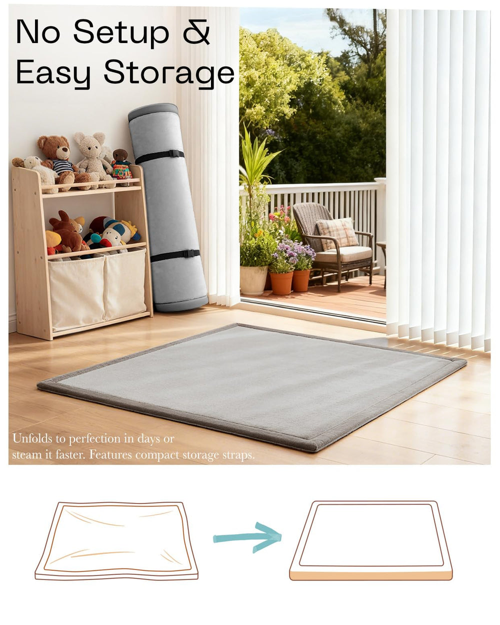 AEOCOO compact storage with straps keeps it neatly stored.