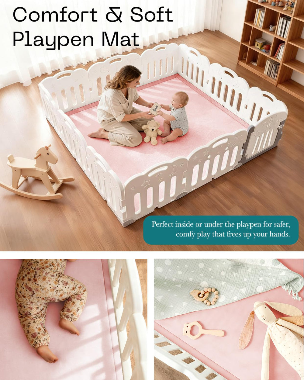 Perfect 50x50 size fits most playpens for versatile use