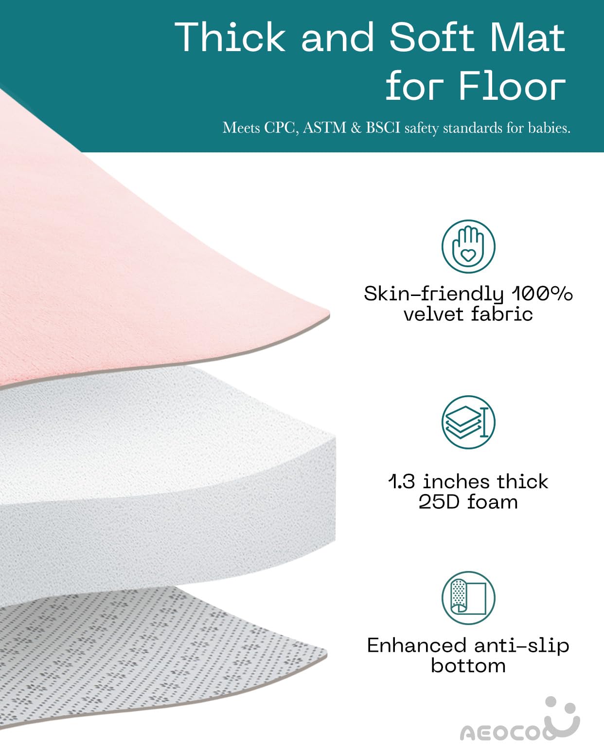 AEOCOO non-slip bottom keeps the mat in place during playtime