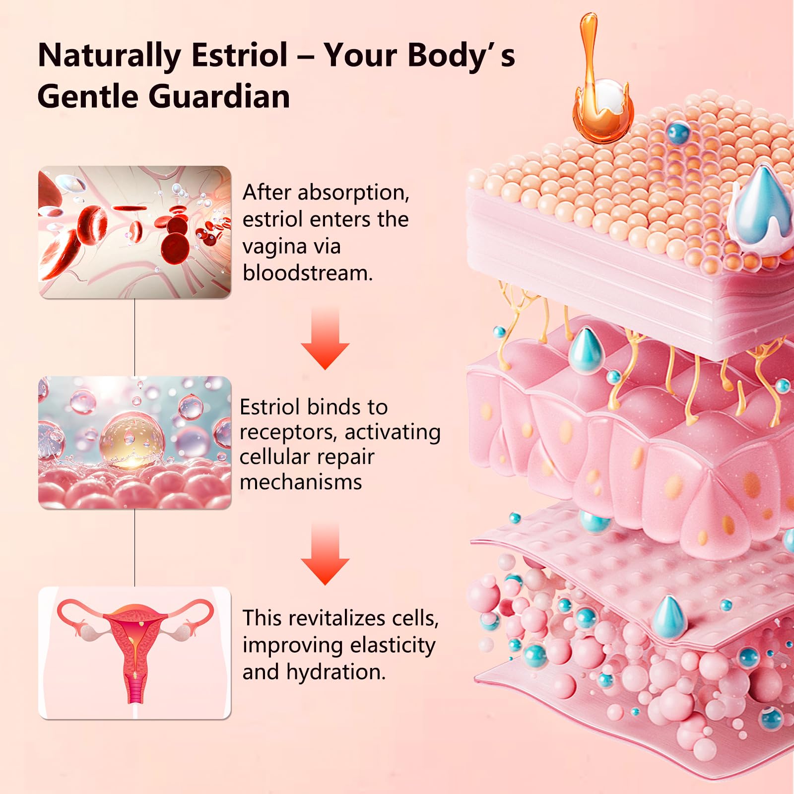 Aeryea estriol cream swirl closeup shows smooth texture and quick absorption.