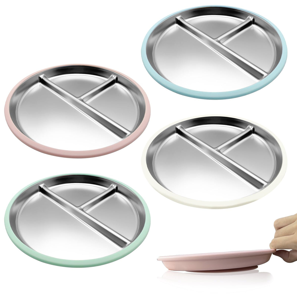 AestuWarm four-pack suction plates secure meals with minimal spills.