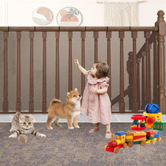 Aetherix balcony safety net installed on a banister guard keeps kids and pets safe