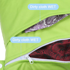 Two-zipper compartments enabling clean and wet item separation on the go.