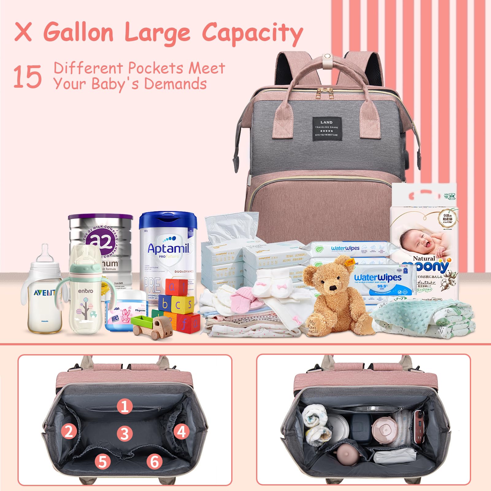 AFDLLDQM large-capacity pockets keep essentials neatly organized for outings.