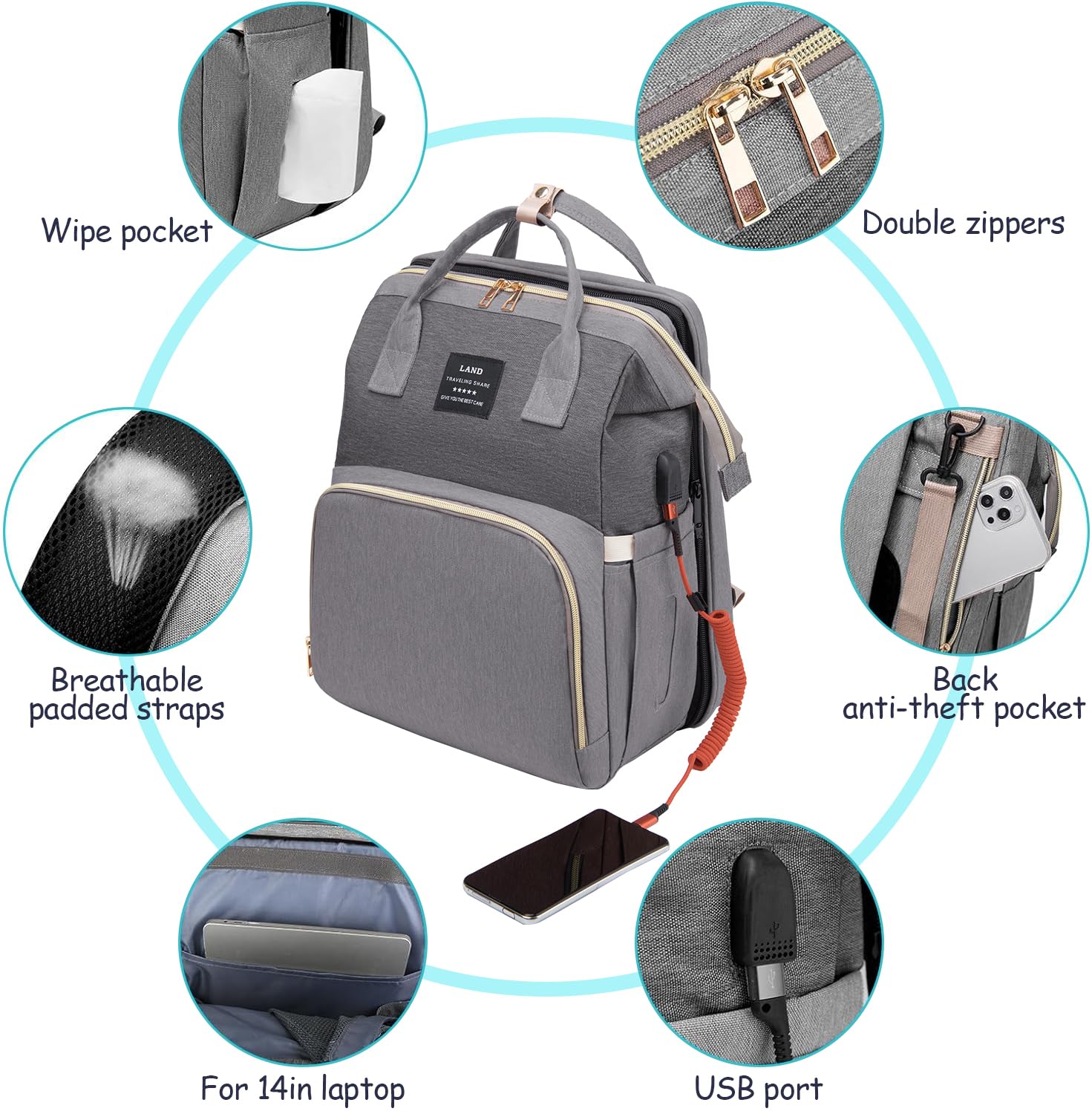 AFDLLDQM bag transitions to portable changing station and crib for naps