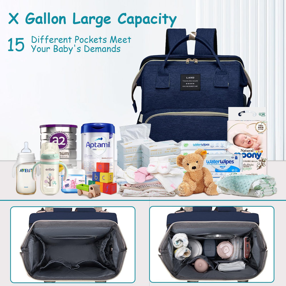 AFDLLDQM diaper bag changing station interior ready for on-the-go diaper changes.