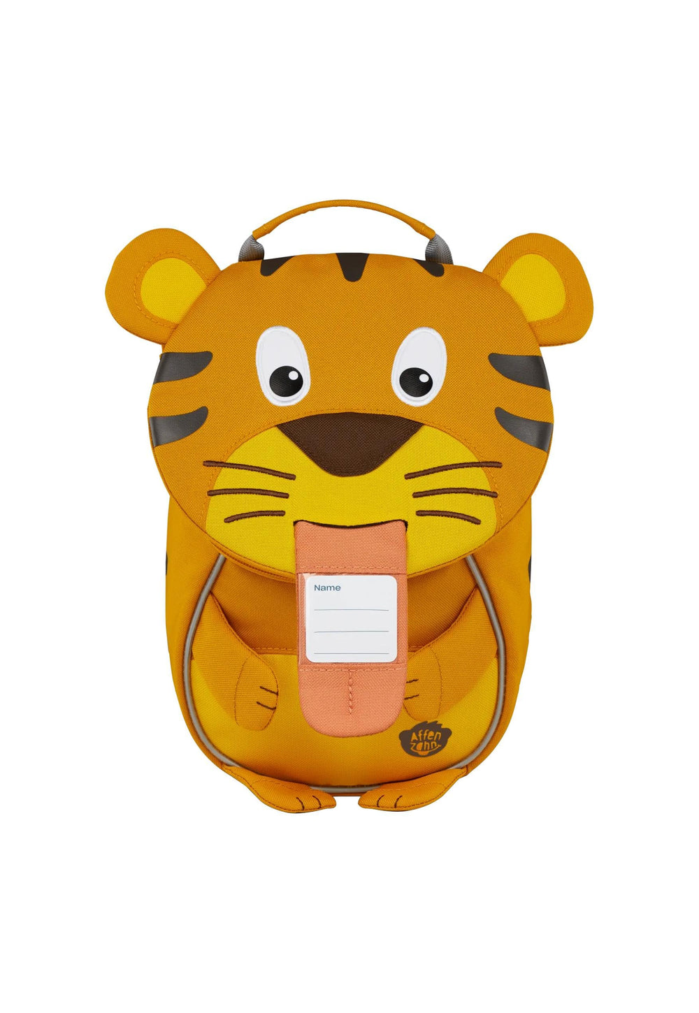 Affenzahn Small Friend Tiger backpack water-repellant fabric protects belongings in rain.