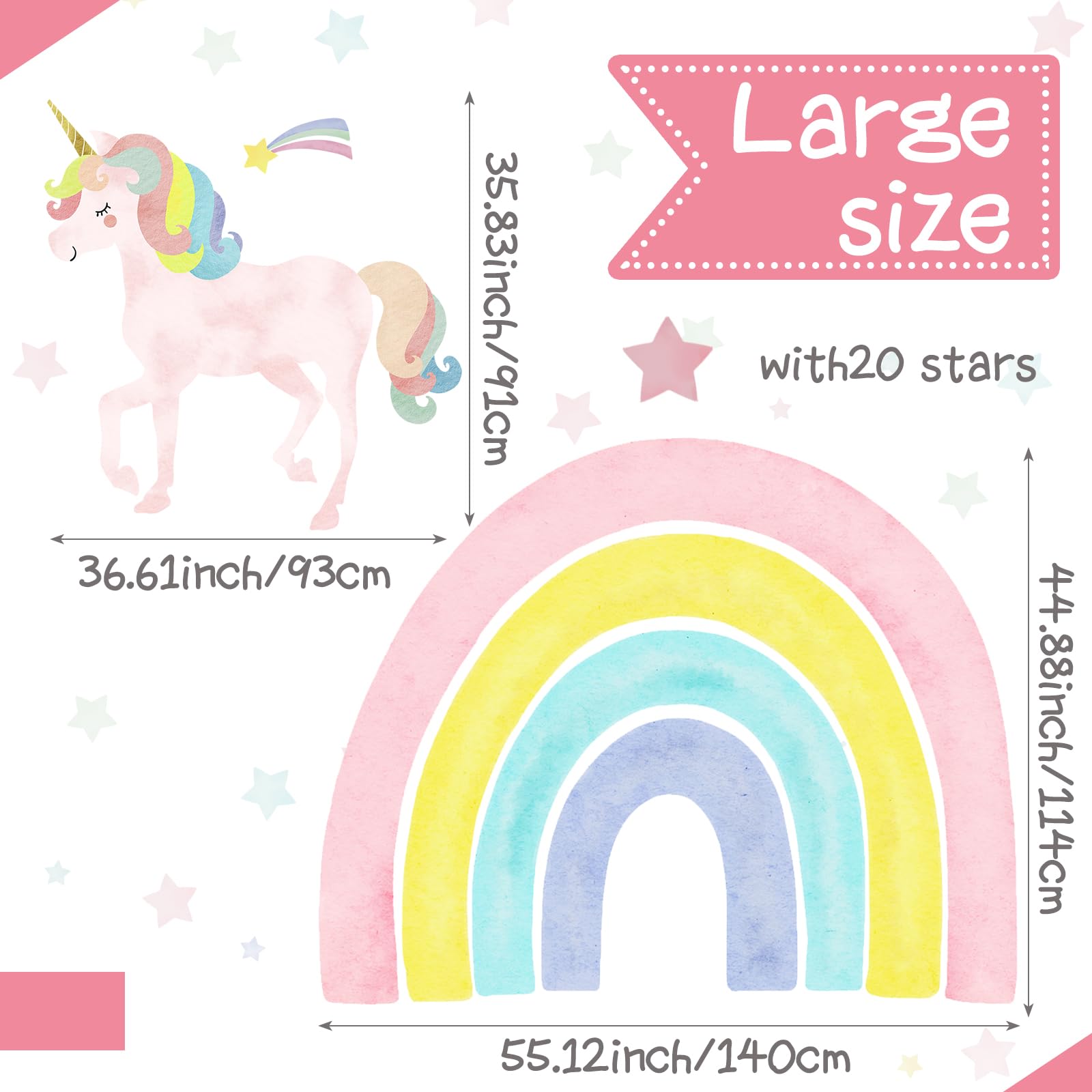 Affrolling unicorn wall decal close-up shows soft watercolor tones for nursery decor.