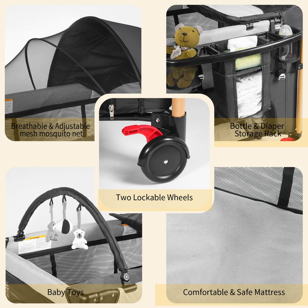 AFGBF adjustable-height bassinet adapts to different bed heights.