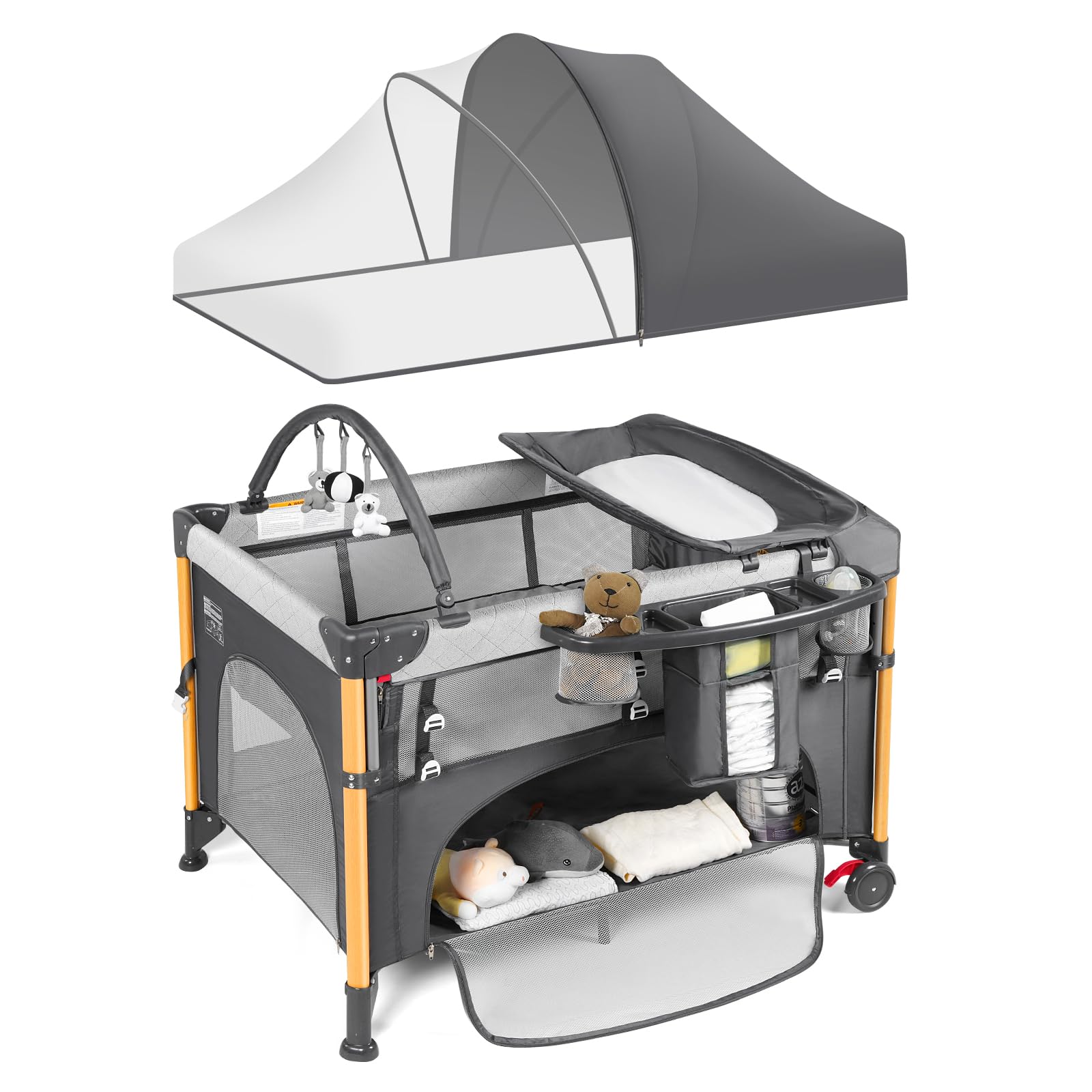 Afgbf baby bassinet bedside sleeper with quick one-handed setup.
