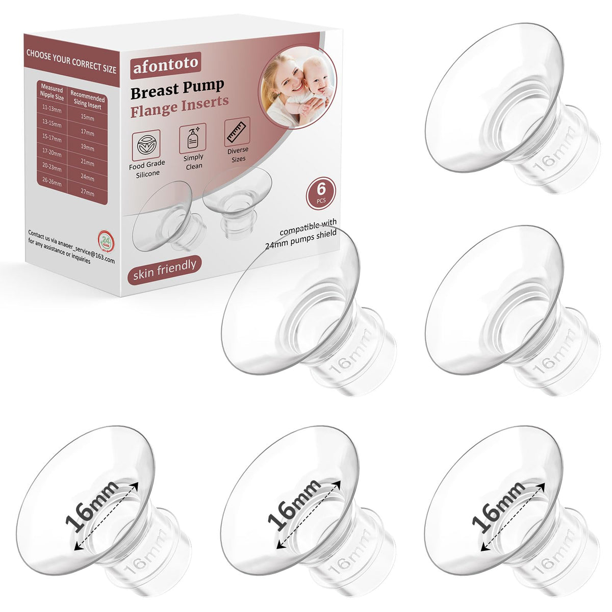 afontoto 16mm flange insert pack: soft silicone for comfortable pumping sessions.