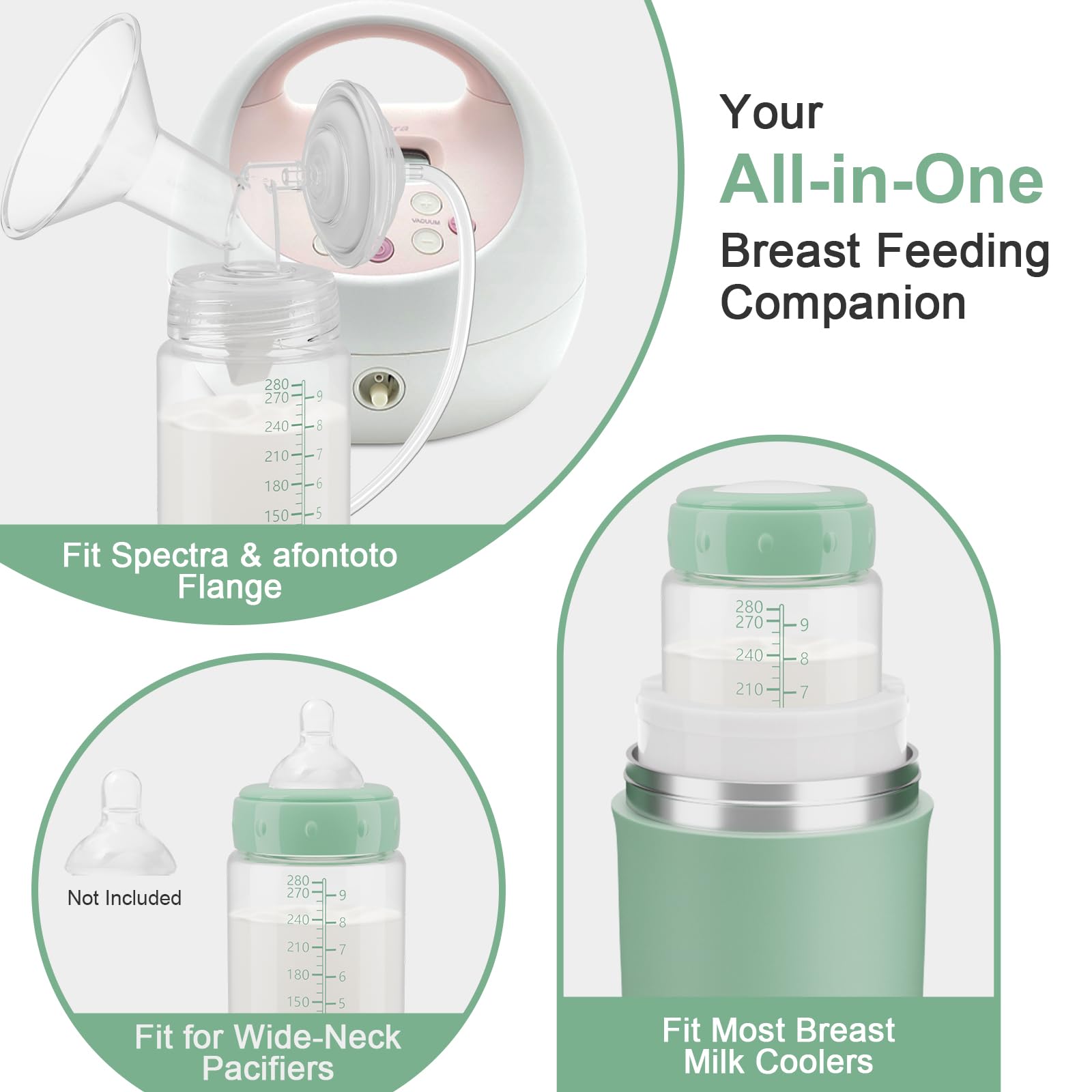 afontoto wide-neck bottle supports pumping and feeding with compatible pump adapters