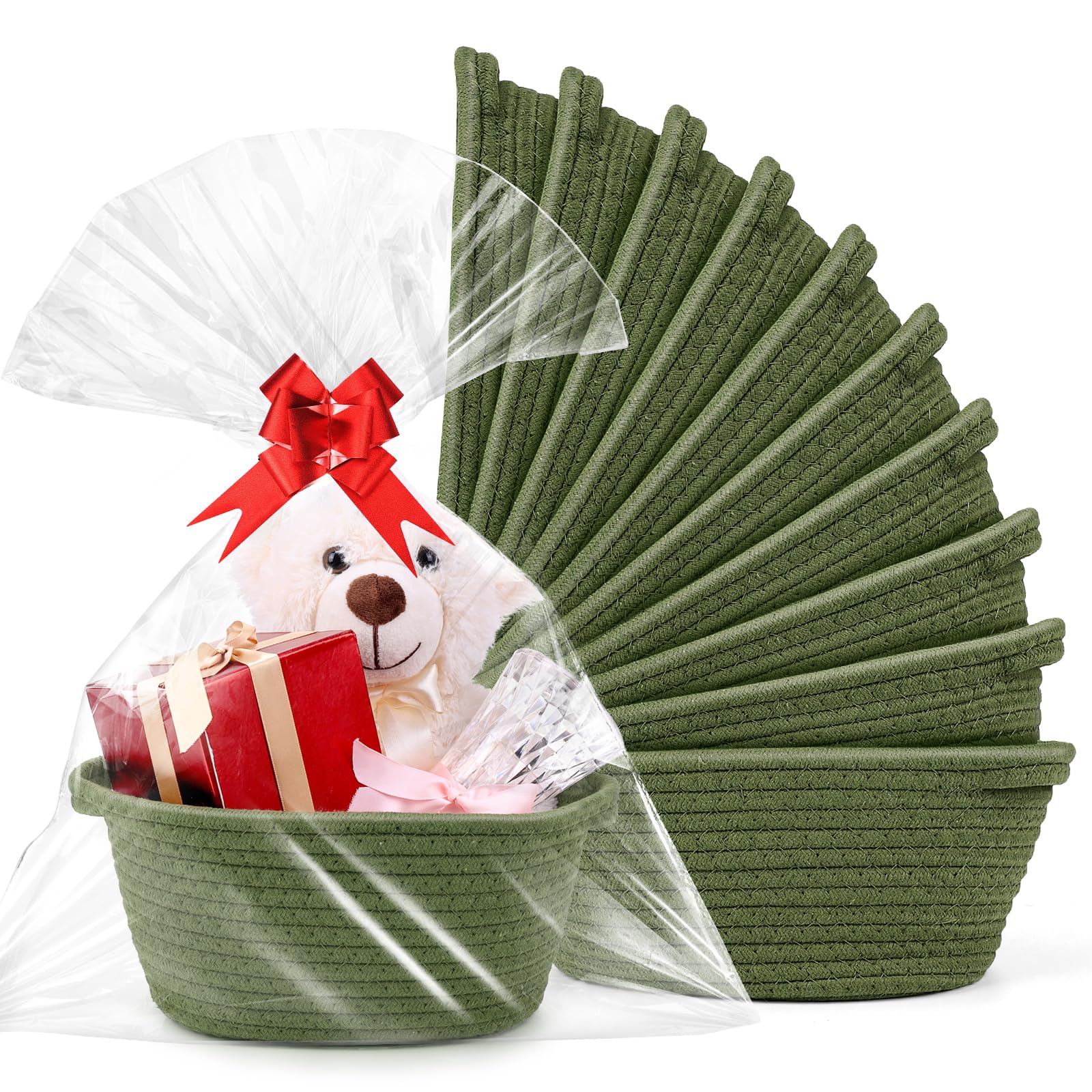 AFOROEOA 10-pack gift baskets in green with bags and bows for effortless gifting.
