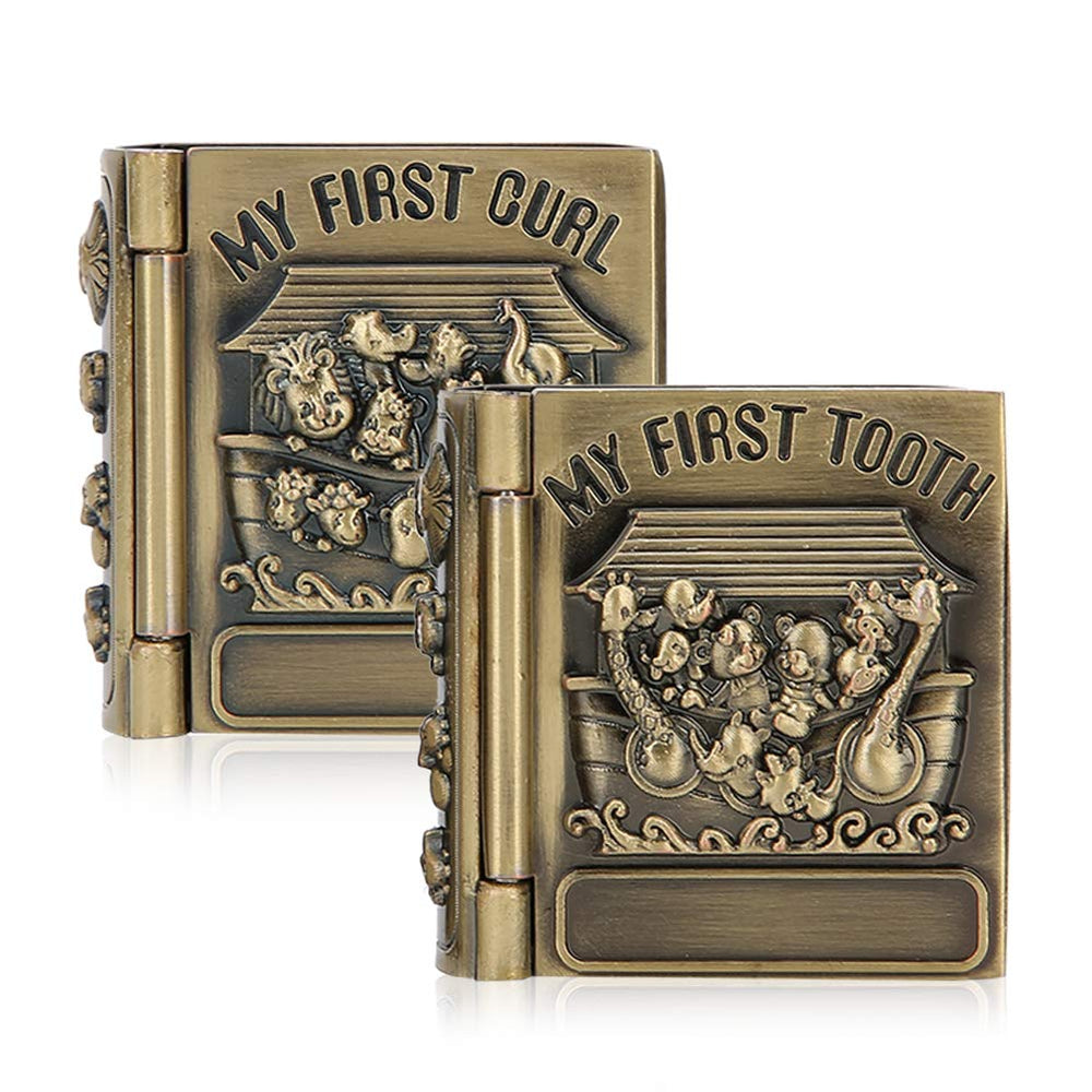 Agatige baby tooth keepsake box with embossed vintage book design, ideal for childhood memories.