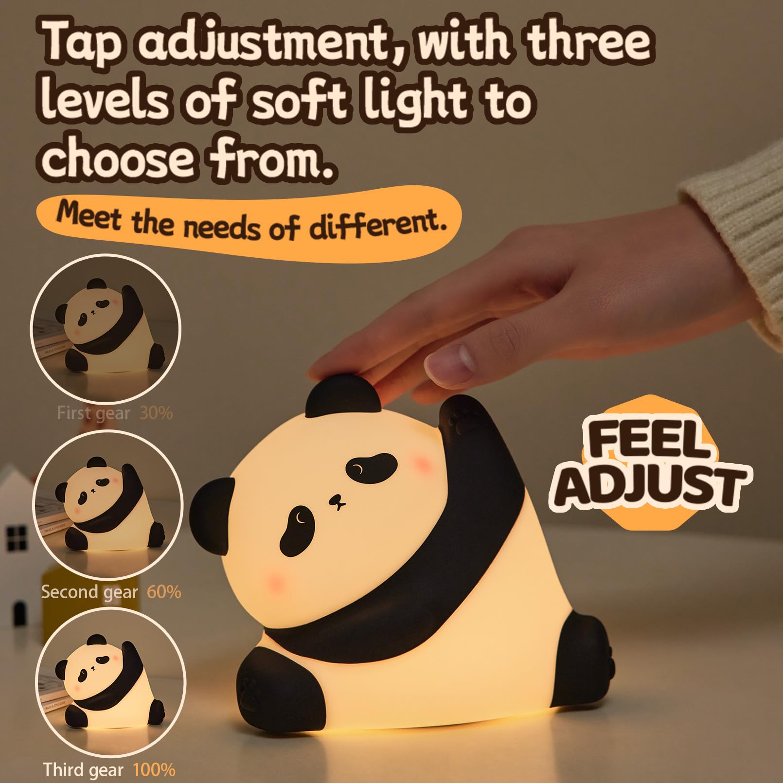 AGEK Panda Night Light side view highlights soft silicone texture for safe handling.