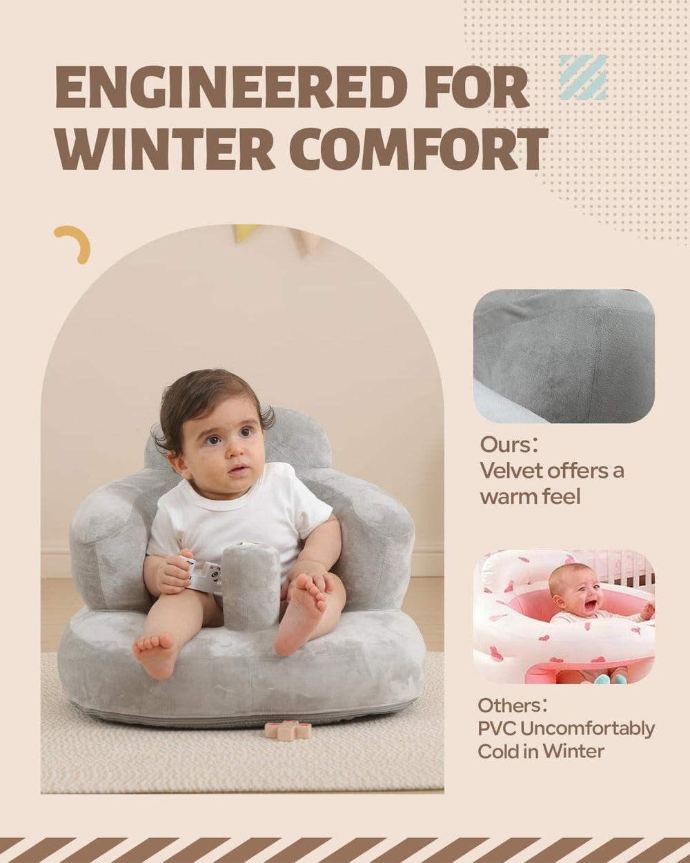 AGITVPS seat designed for ages 3 to 36 months for growing comfort.