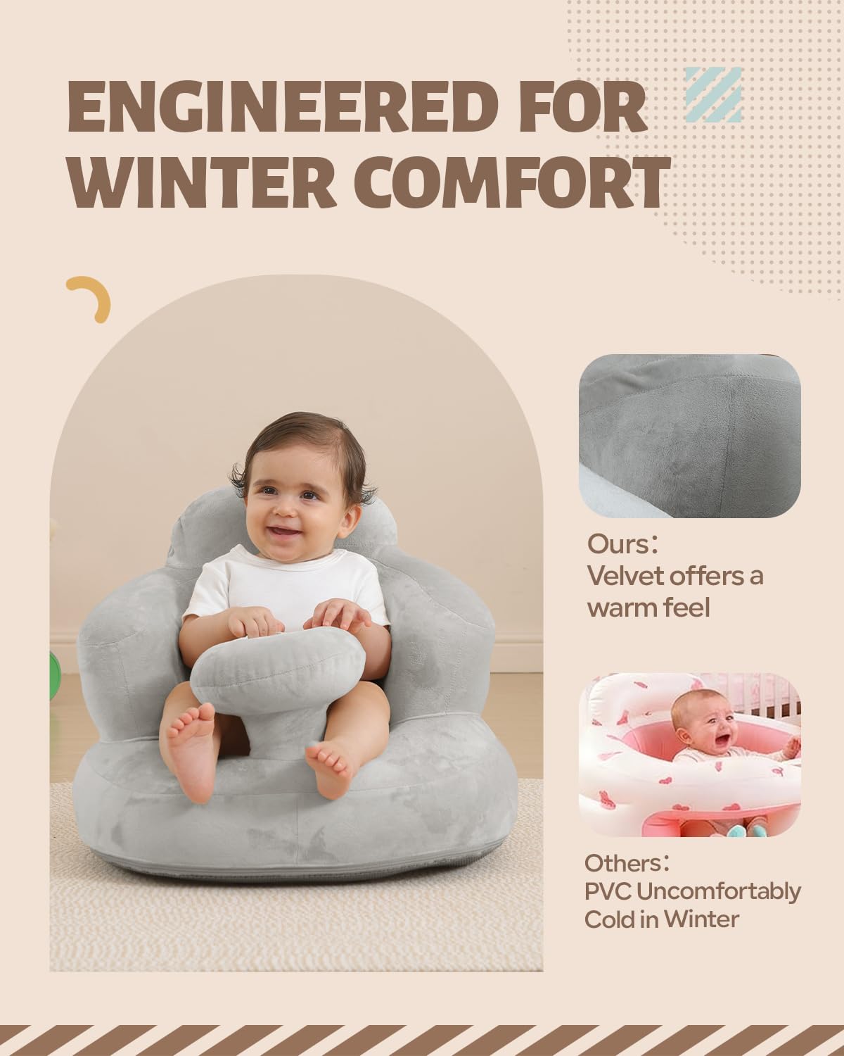 AGITVPS baby sits up floor seat supports 3 to 36 months.