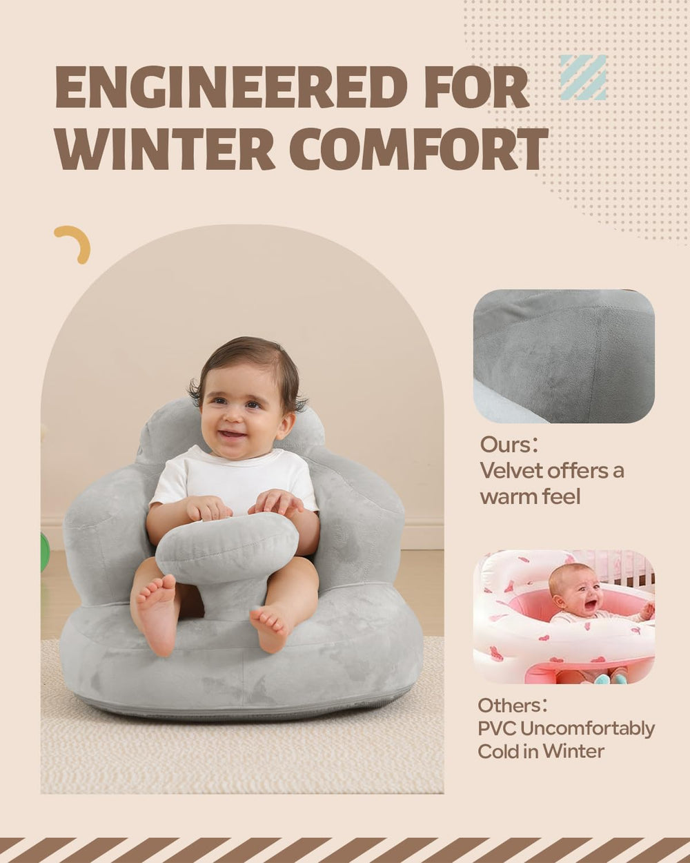 AGITVPS baby sits up floor seat supports 3 to 36 months.