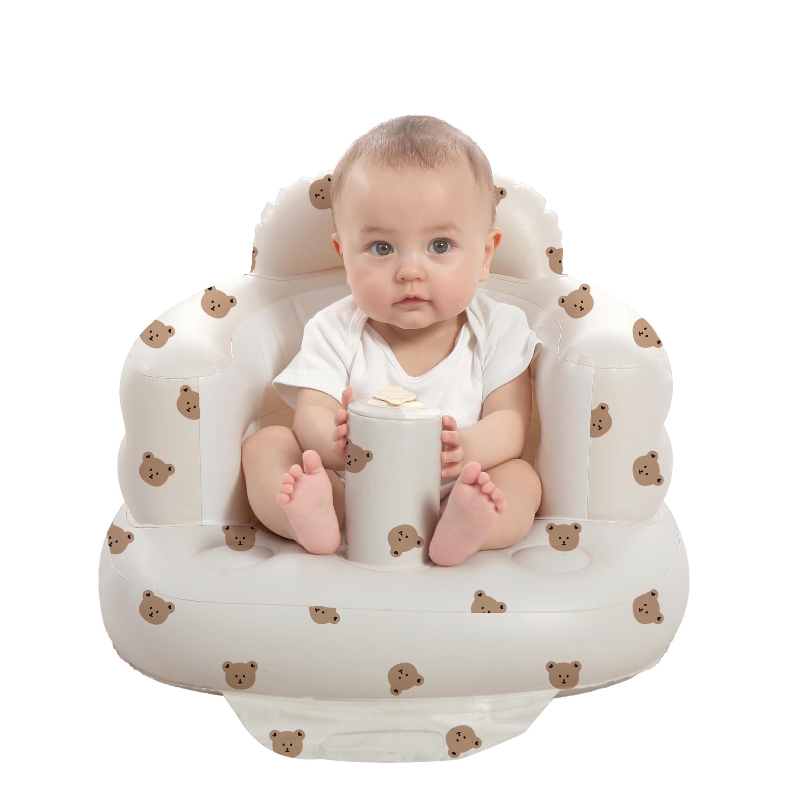 AGITVPS inflatable baby seat bear provides cozy support for learning to sit.