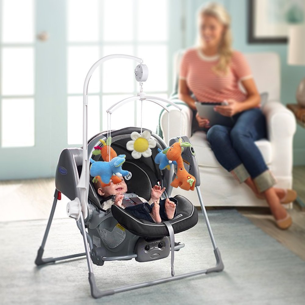 AGPTEK crib mobile holder curved rod enables smooth swinging motion for soothing play.