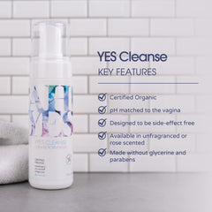 AH! YES Cleanse pump bottle close up showing organic, pure formula