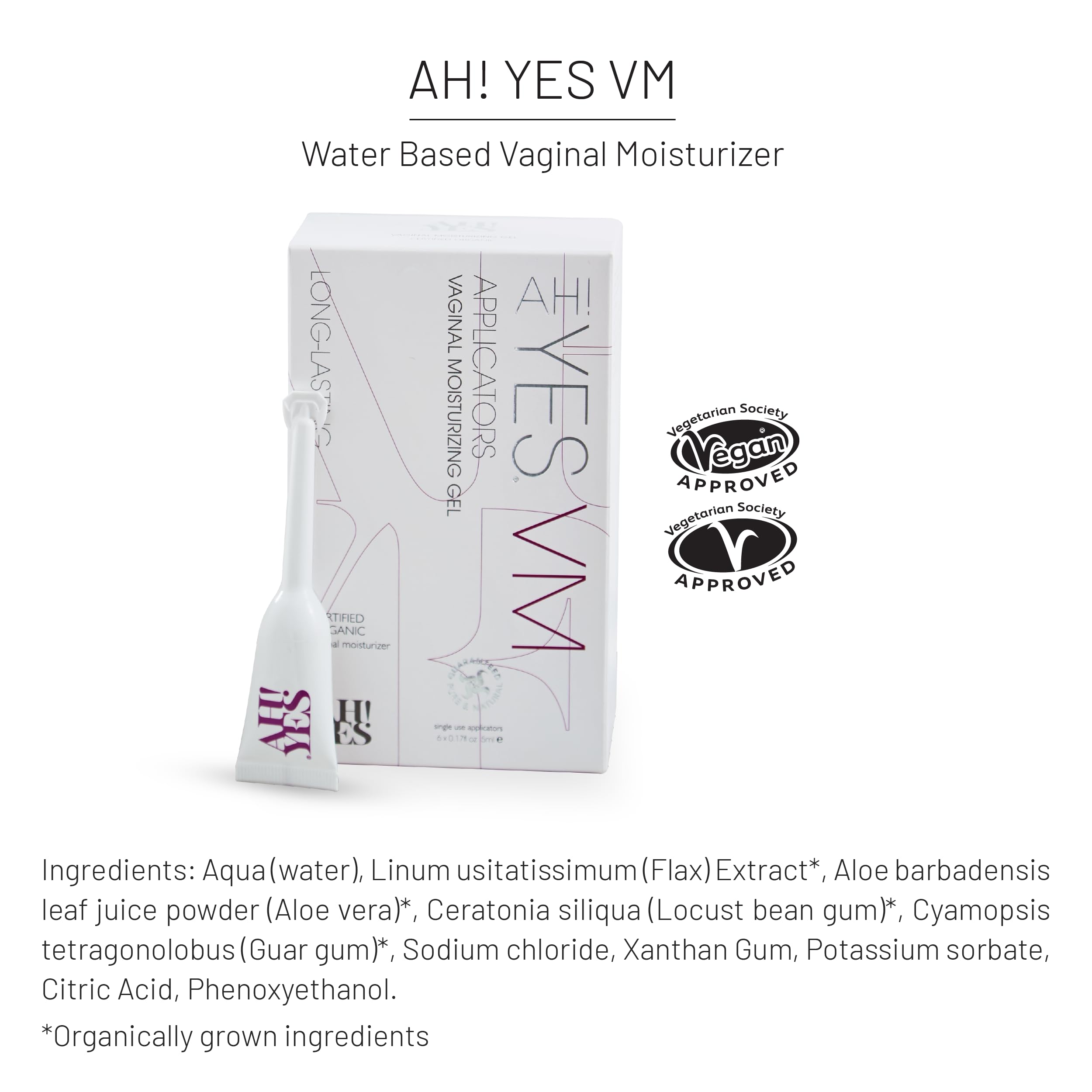 AH! YES VM organic ingredients label emphasizes natural care.