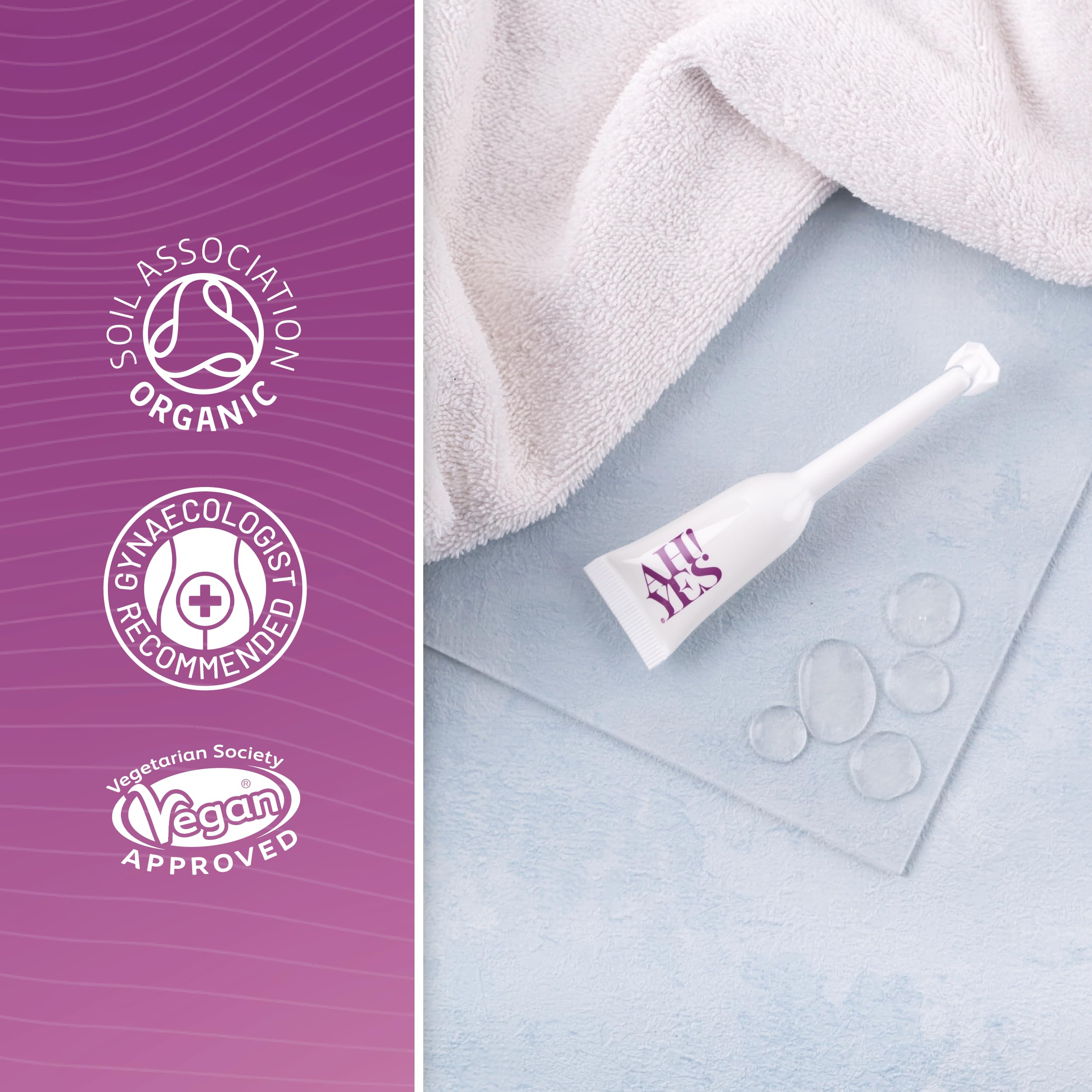 AH! YES VM pH-matched formulation label designed for vaginal comfort.
