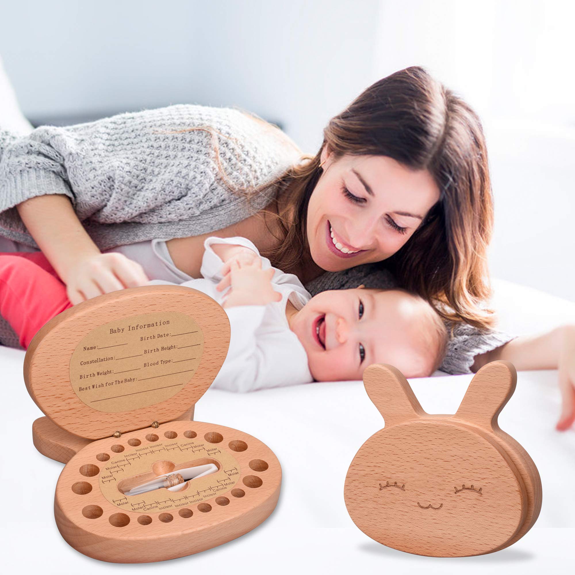 AhfuLife wooden bunny keepsake adds charm to tooth storage.