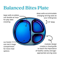 Ahimsa divided plate highlights self-feeding with three deep compartments.