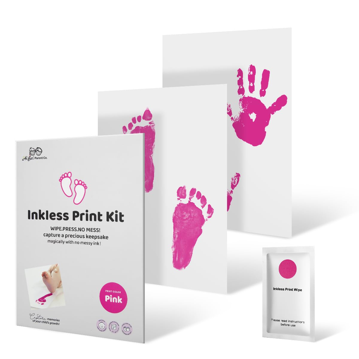 Ai Bei Parent Co inkless baby handprint kit for mess-free pink prints