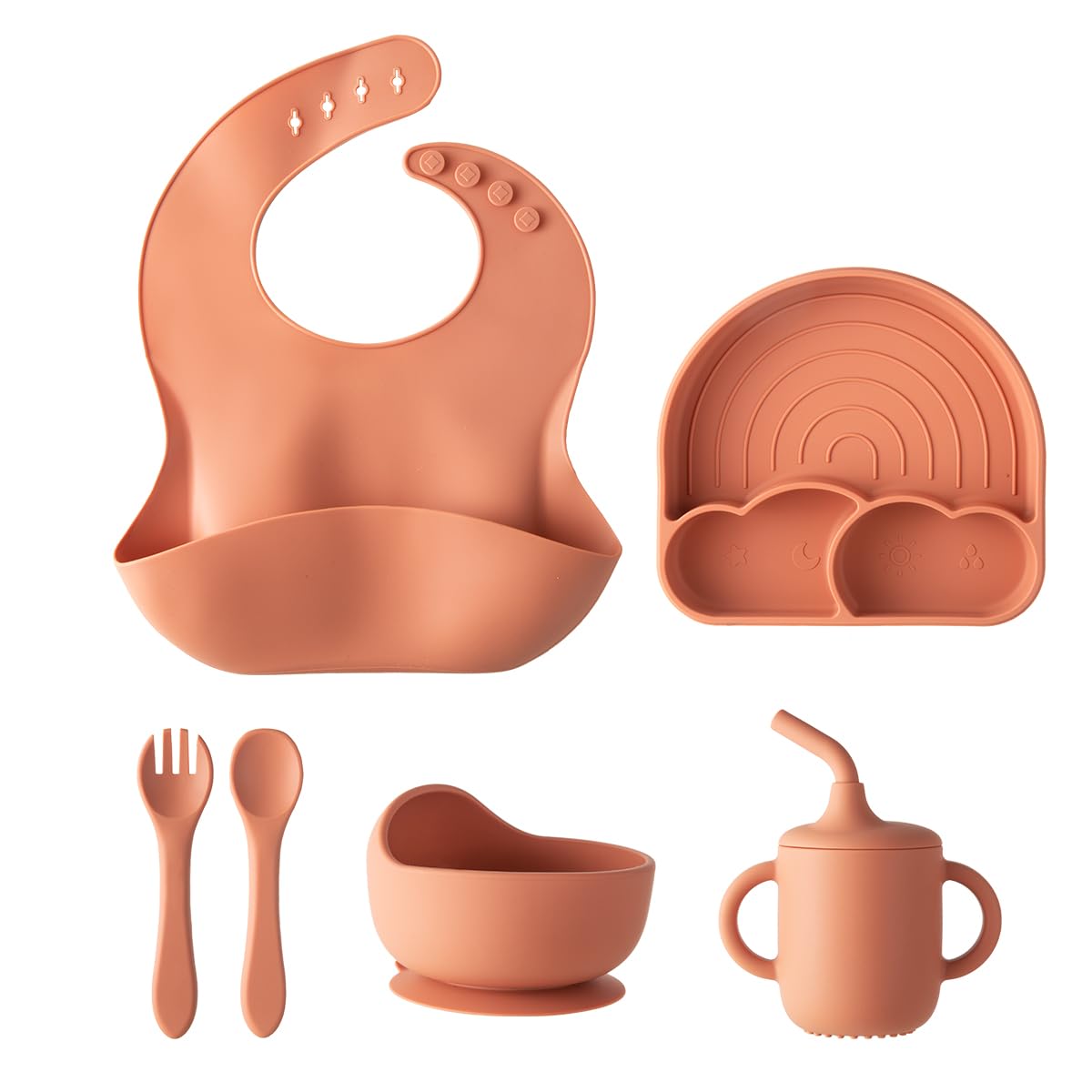 Ai Bei Parent Co rainbow plate promotes independent feeding and mess control.