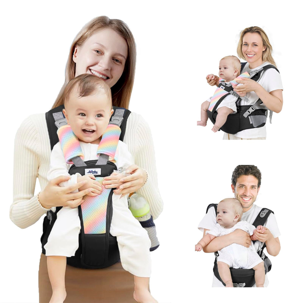 AIBABY Baby Carrier with adjustable shoulder straps for comfortable wear