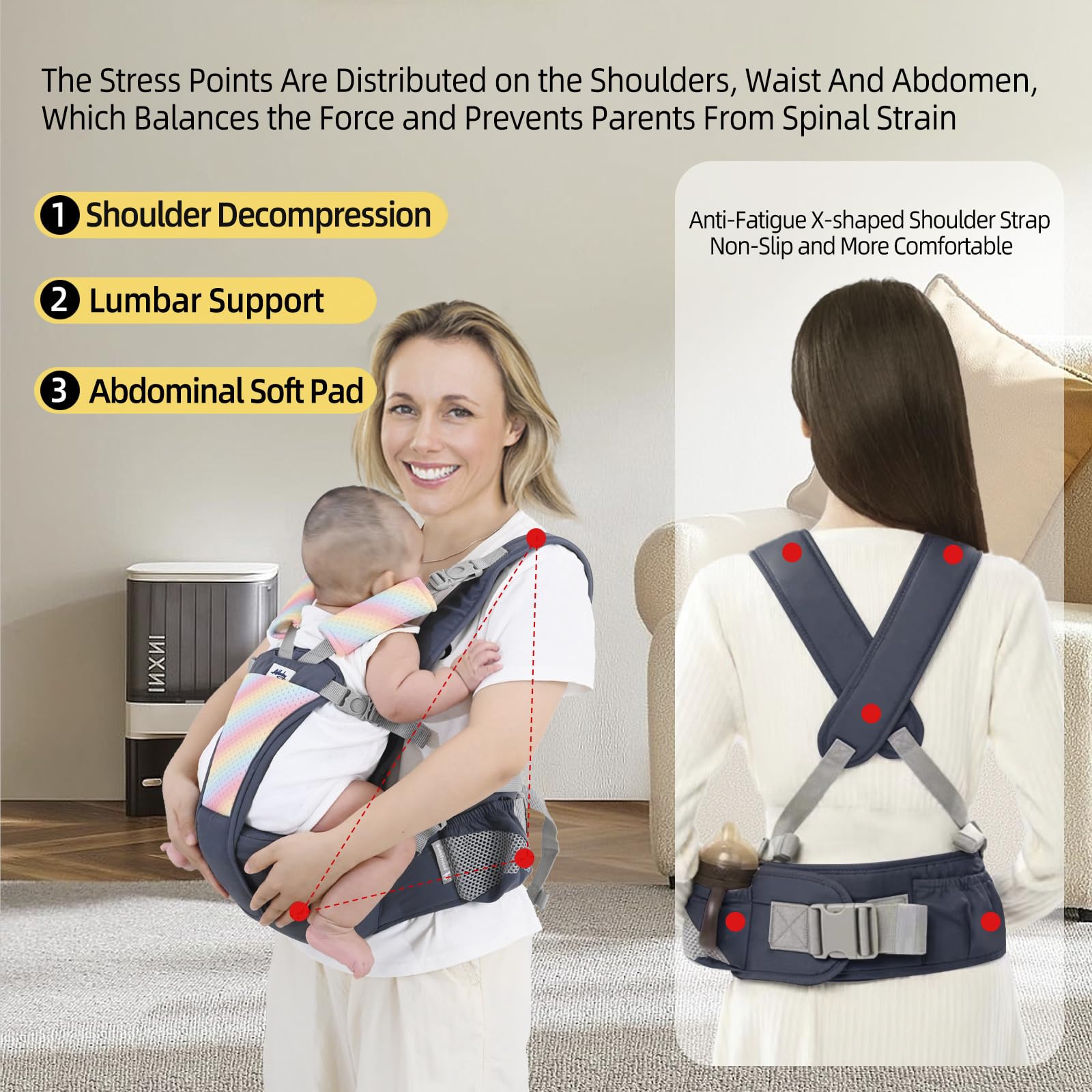 AIBABY breathable airflow design keeps baby and caregiver cool