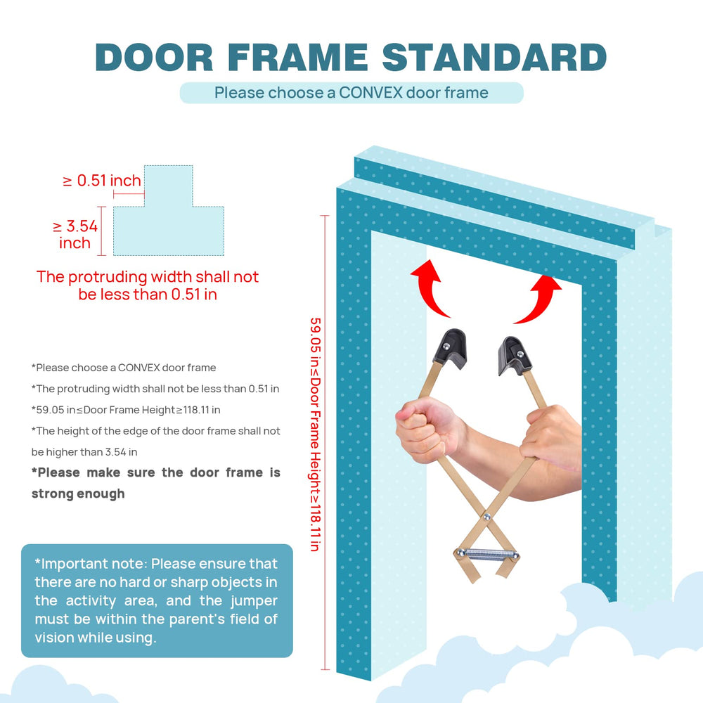 AiBeeYou doorway jumper secures to sturdy door frames for safe play.