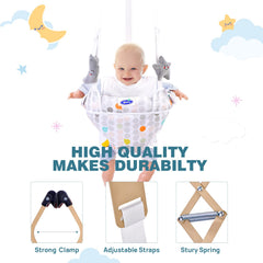 AiBeeYou doorway jumper featuring three support straps for added security.