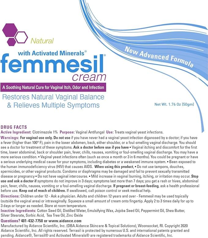 Aidance Femmesil packaging with clear directions for safe self-care.