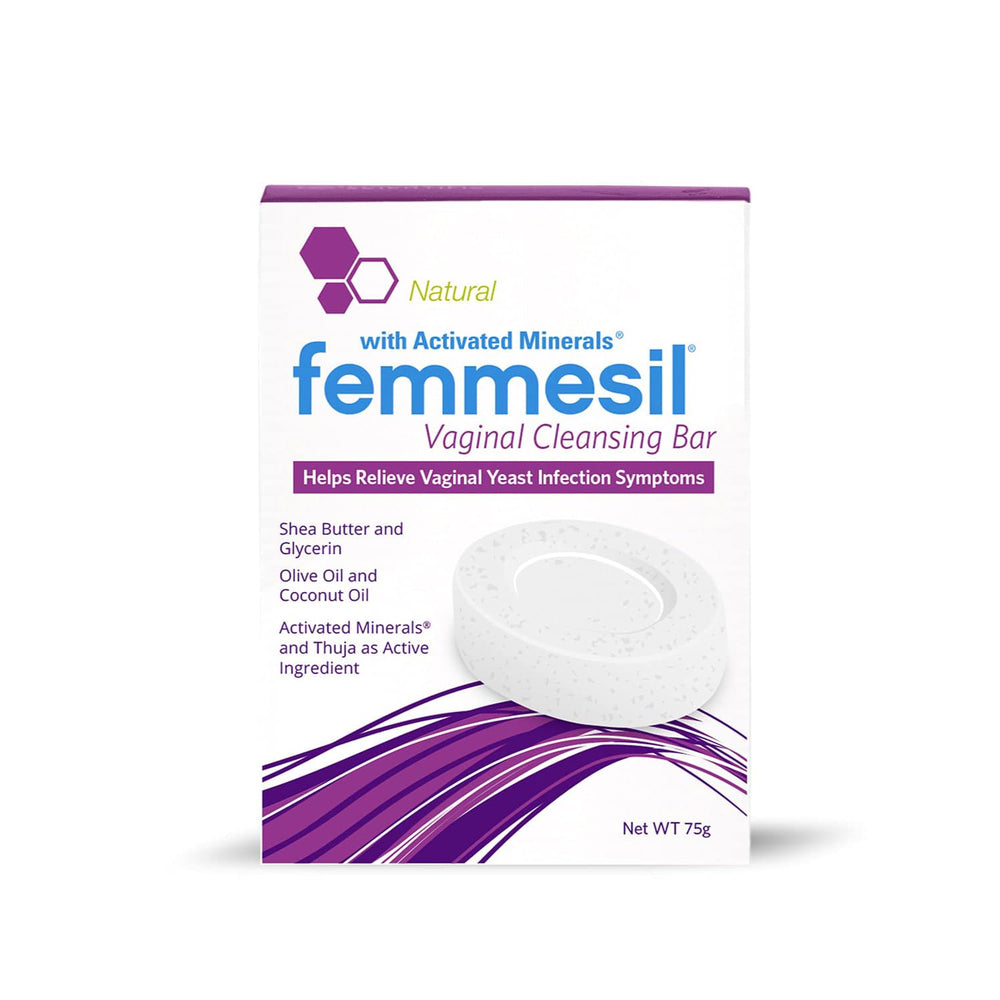 Aidance Femmesil soap bar packaging highlighting all-natural formulation for gentle feminine care.