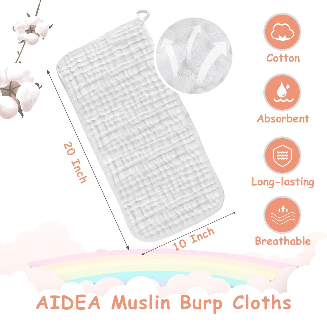 AIDEA washcloths sized 20x10 inches for quick face and hand wipes.