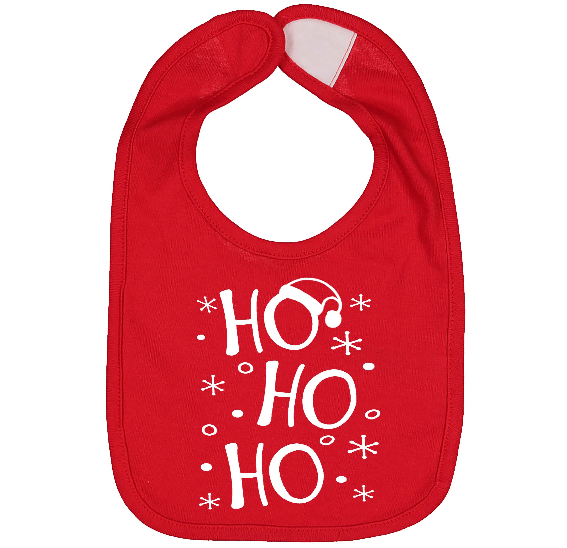 Aidens Corner red holiday bib front view in soft cotton, ideal for festive messes.