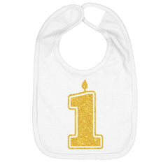 Aiden's Corner Gold One birthday bib with glitter design for cake smash moments.