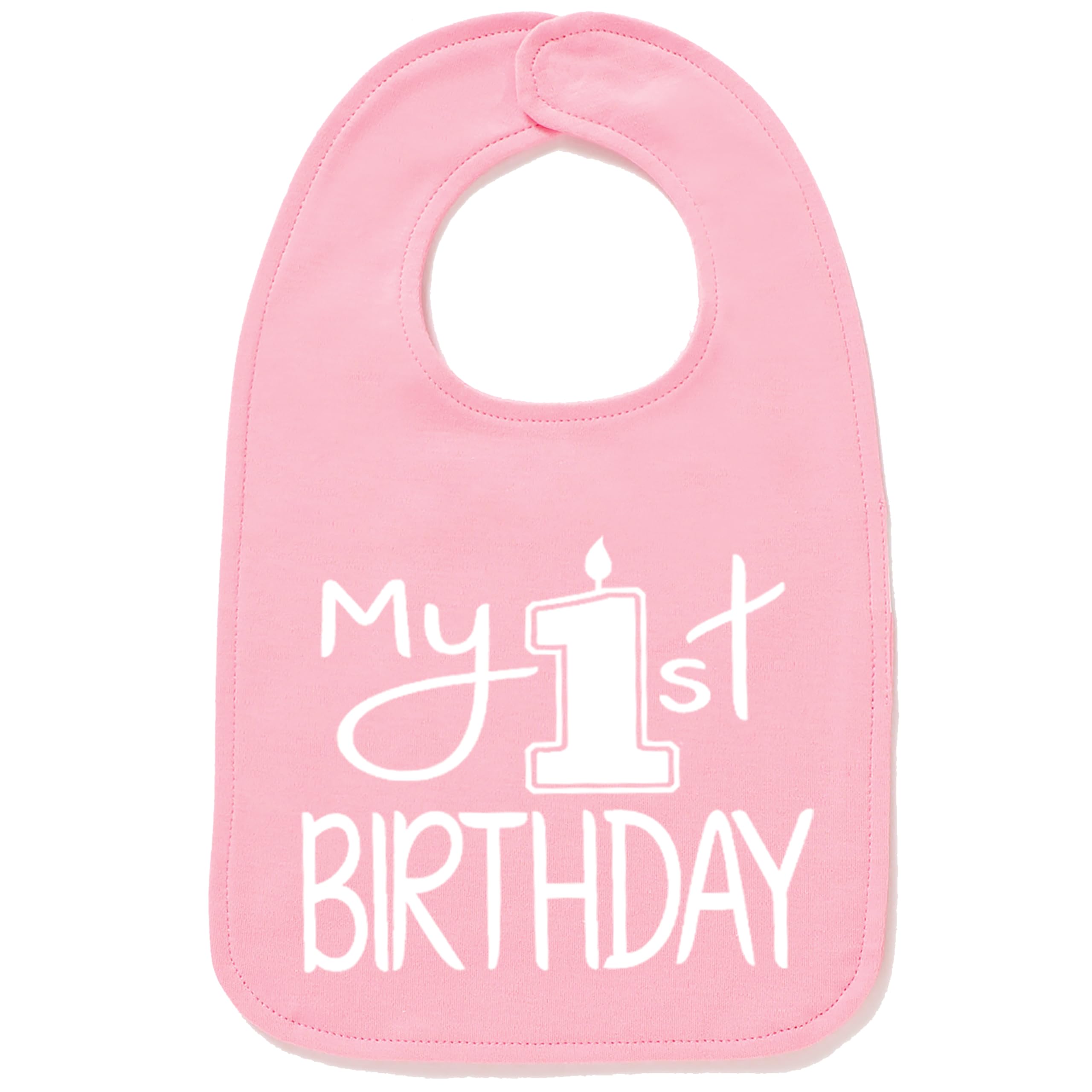 Aiden's Corner My 1st Birthday bib in white and pink, soft cotton for cake smash comfort.
