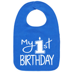 Aiden's Corner My 1st Birthday Smash Cake Bib in White Royal protects outfits during cake time