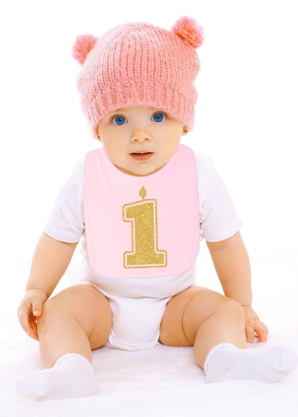 Aiden's Corner silver one birthday bib close-up, glitter print that catches light during celebrations